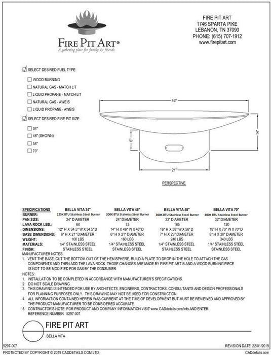 Fire Pit Art - Bella Vita 46"